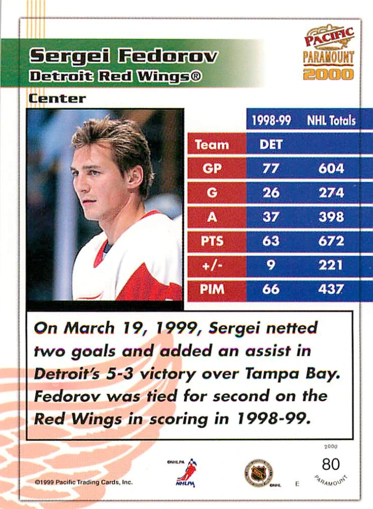 1999-00 Pacific Paramount - Sergei Fedorov - Red #80