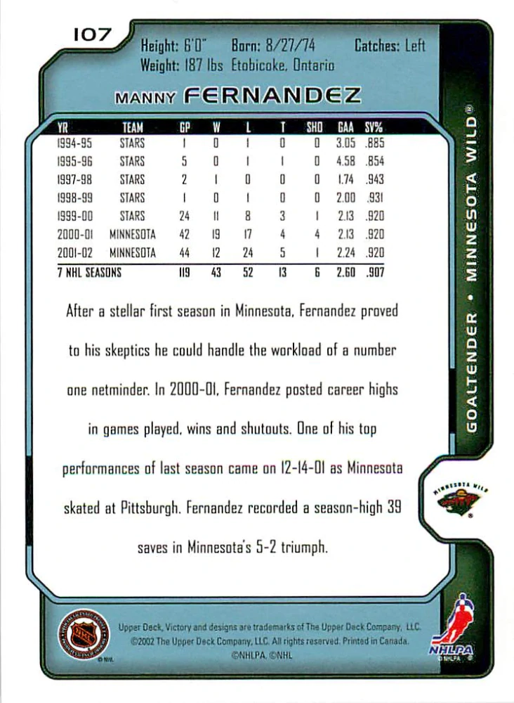 2002-03 UD Victory - Manny Fernandez #107