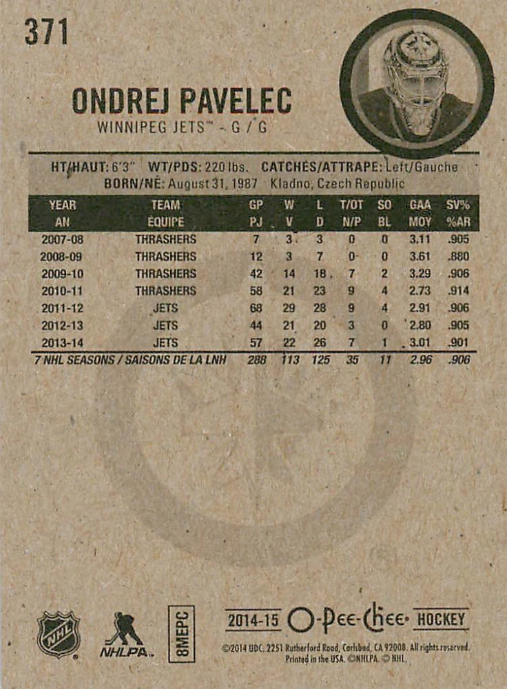 2014-15 UD O-Pee-Chee - Ondřej Pavelec #371