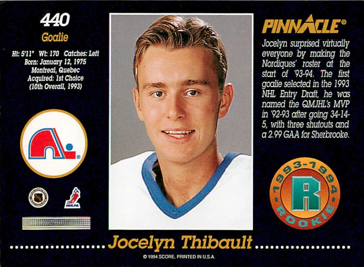 1993-94 Pinnacle - Jocelyn Thibault #440