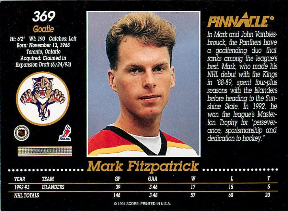 1993-94 Pinnacle - Mark Fitzpatrick #369