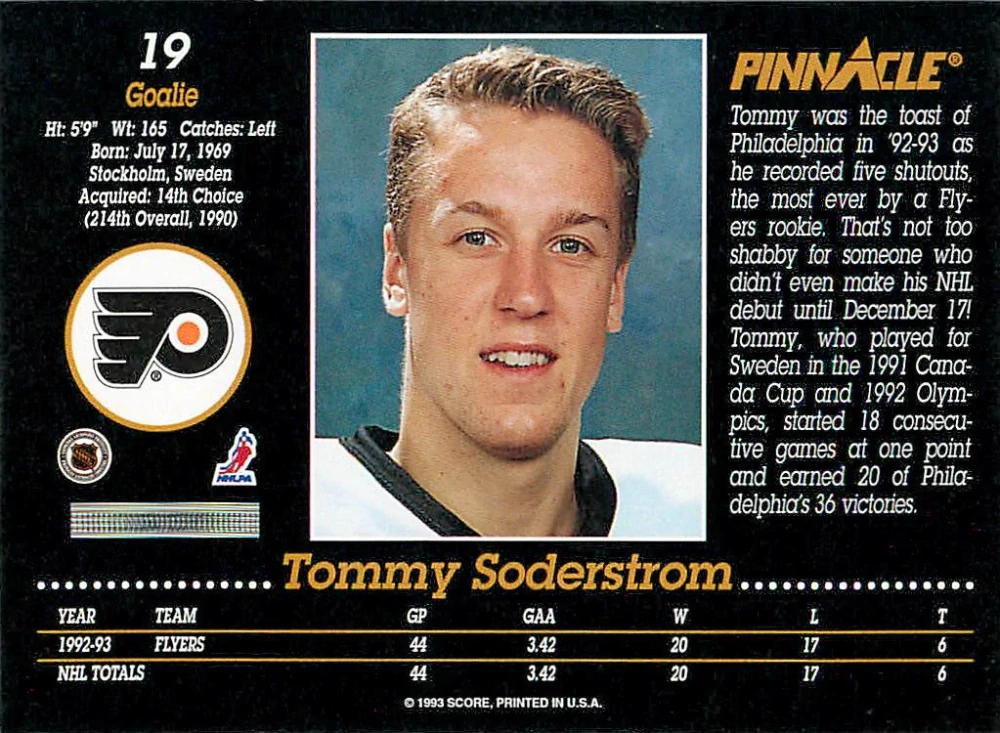 1993-94 Pinnacle - Tommy Soderstrom #19