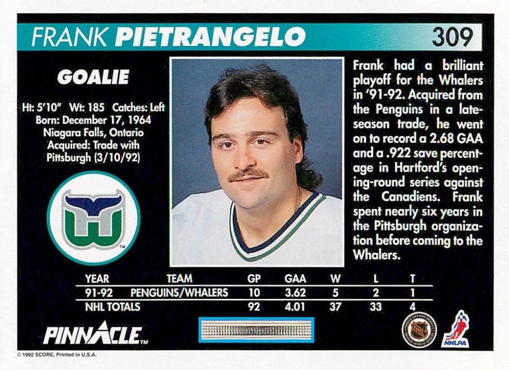 1992-93 Pinnacle - Frank Pietrangelo #309