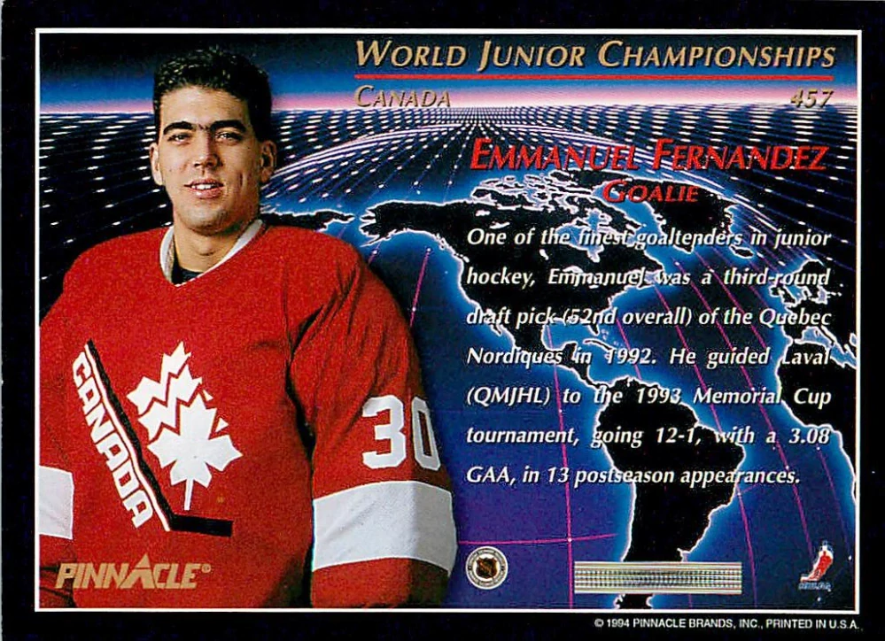 1994-95 Pinnacle - Emmanuel Fernandez - World Junior Championship #457