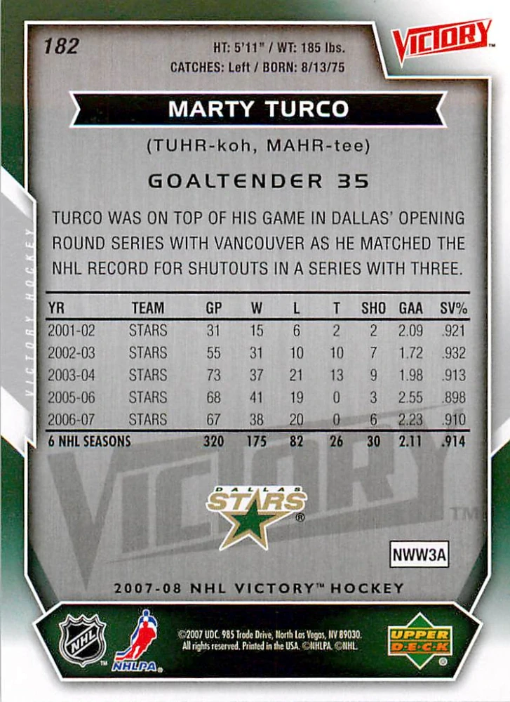 2007-08 UD Victory - Marty Turco #182