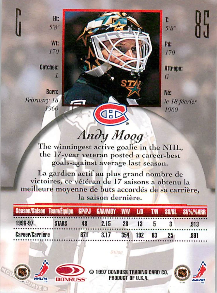 1997-98 Donruss Canadian Ice - Andy Moog #85