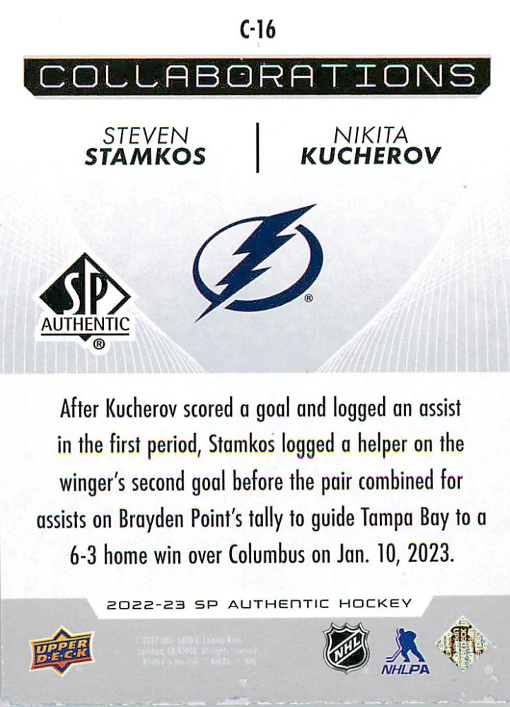 2022-23 UD SP Authentic - Steven Stamkos, Nikita Kucherov - Collaborations #C-16