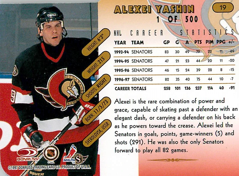 1997-98 Donruss - Alexei Yashin - Gold Die-Cut Press Proof #19