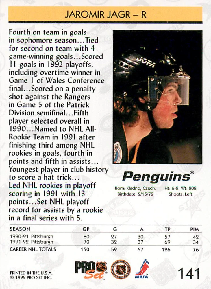 1992-93 Pro Set - Jaromír Jágr #141