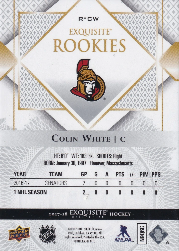 2017-18 UD Black Diamond - Colin White - Exquisite Rookies /299 #R-CW