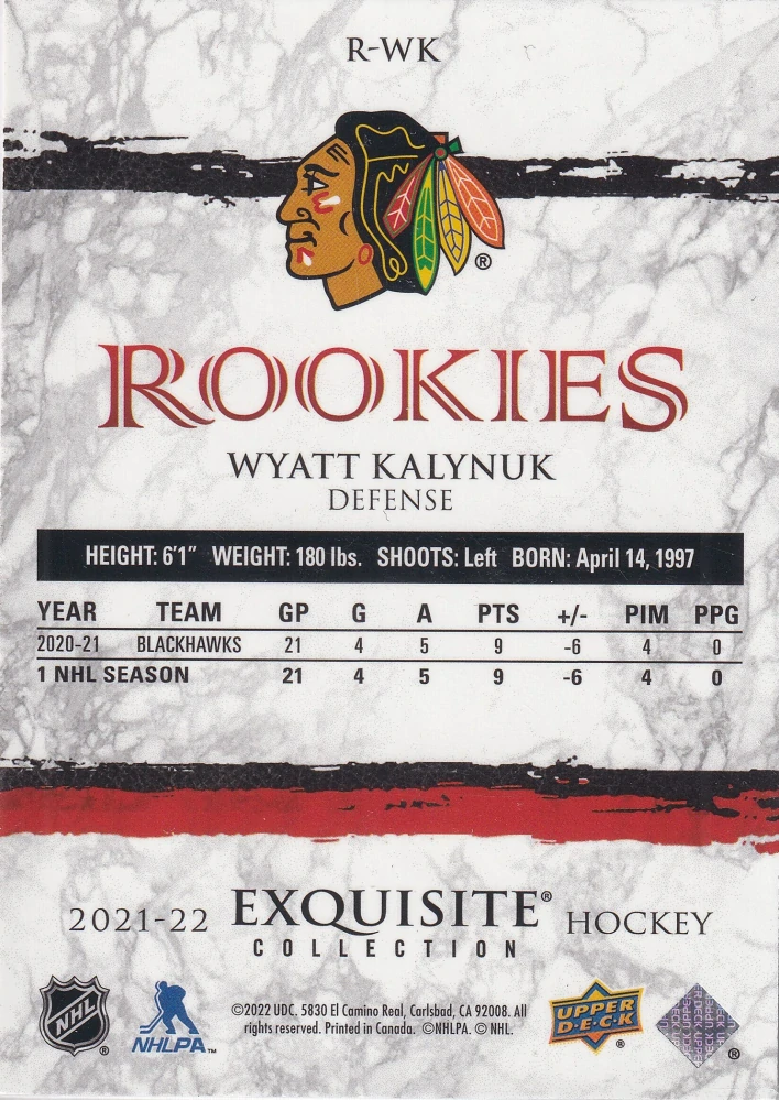 2021-22 UD Black Diamond - Wyatt Kalynuk - Exquisite Collection Rookies /299 #R-WK