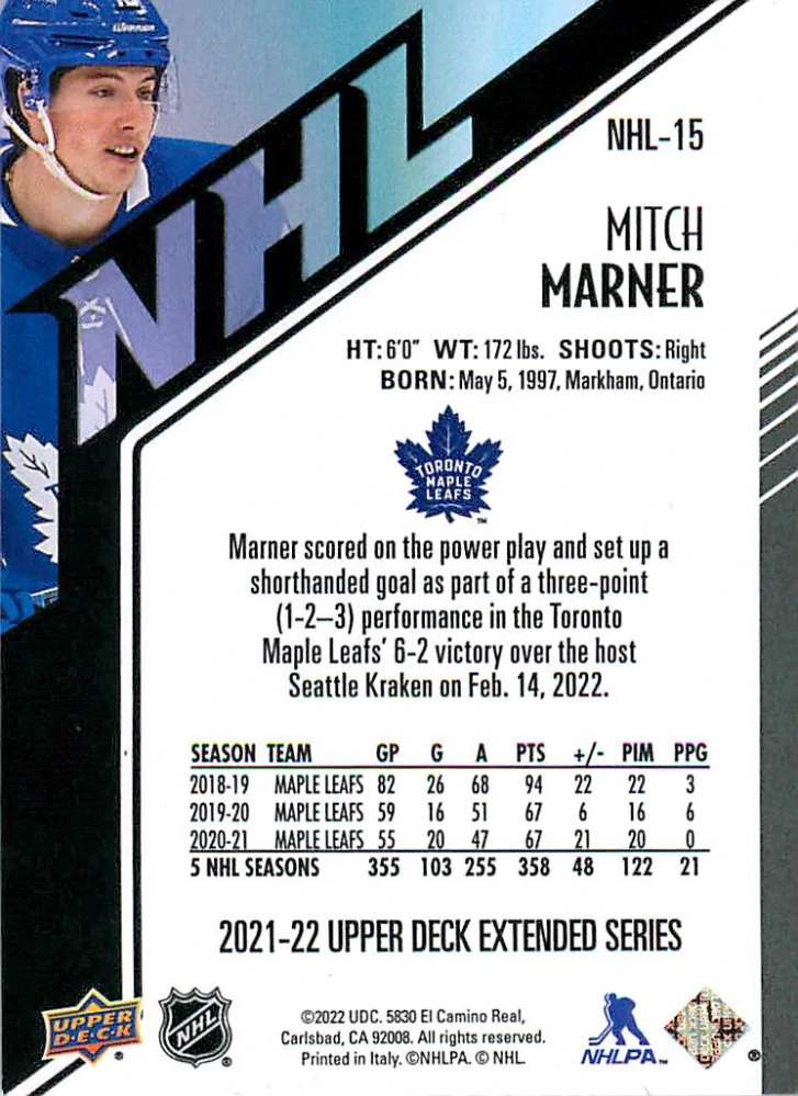 2021-22 UD Extended Series - Mitch Marner - HoloGrFX NHL #NHL-15