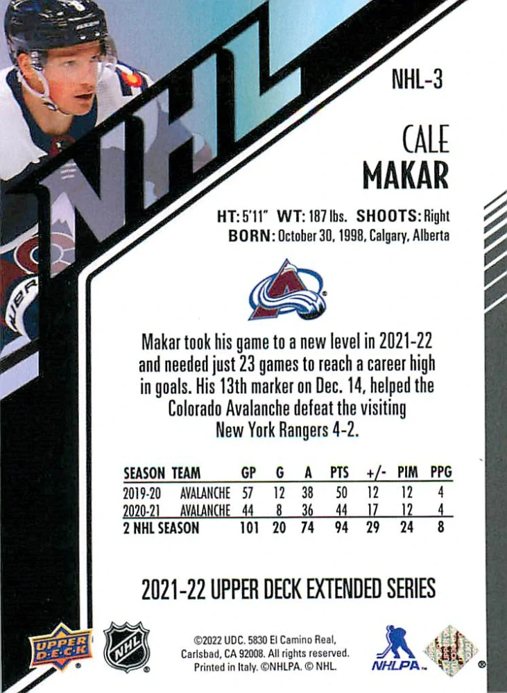 2021-22 UD Extended Series - Cale Makar - HoloGrFX NHL #NHL-3