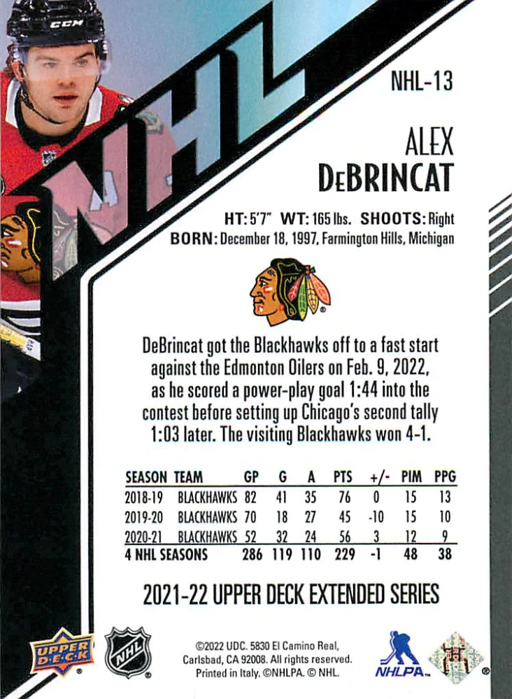 2021-22 UD Extended Series - Alex DeBrincat - HoloGrFX NHL #NHL-13