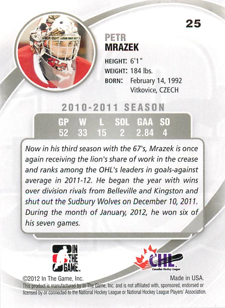 2011-12 ITG Between the Pipes - Petr Mrázek - Future Stars #25