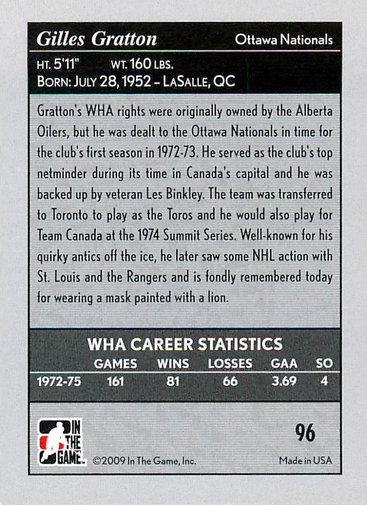 2008-09 ITG Between the Pipes - Gilles Gratton - The Rival League #96