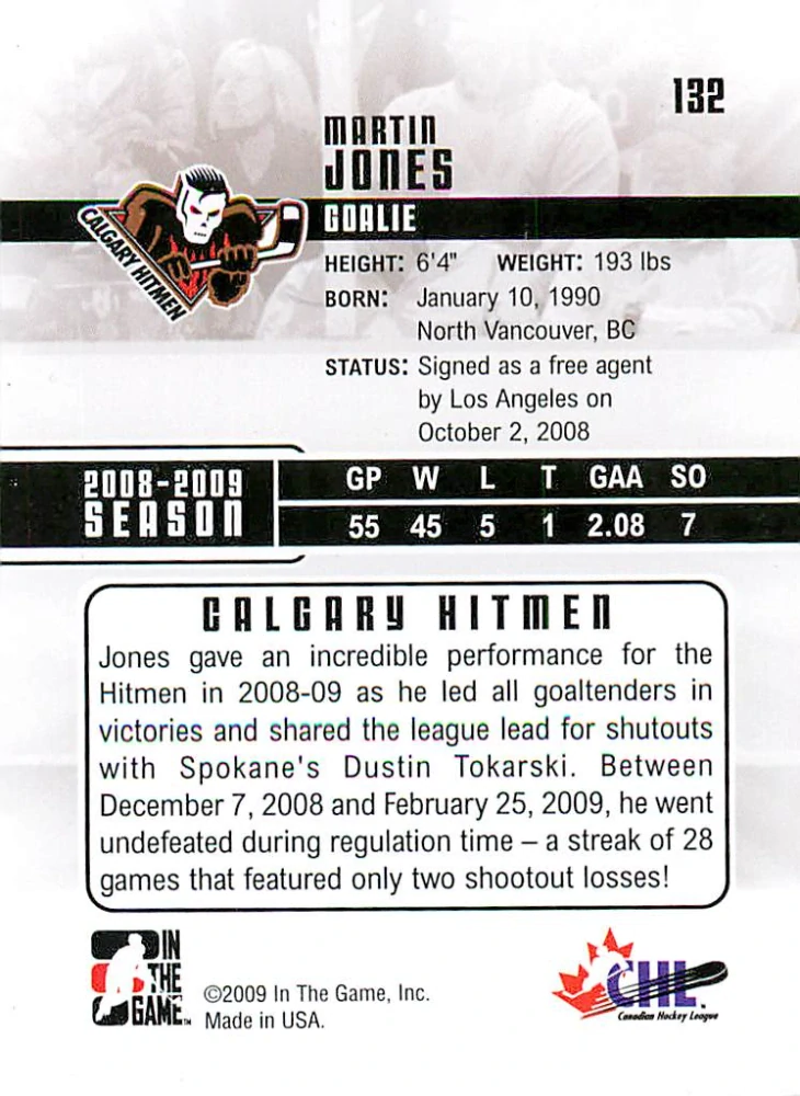2008-09 ITG Between the Pipes - Martin Jones - Heroes and Prospects #132