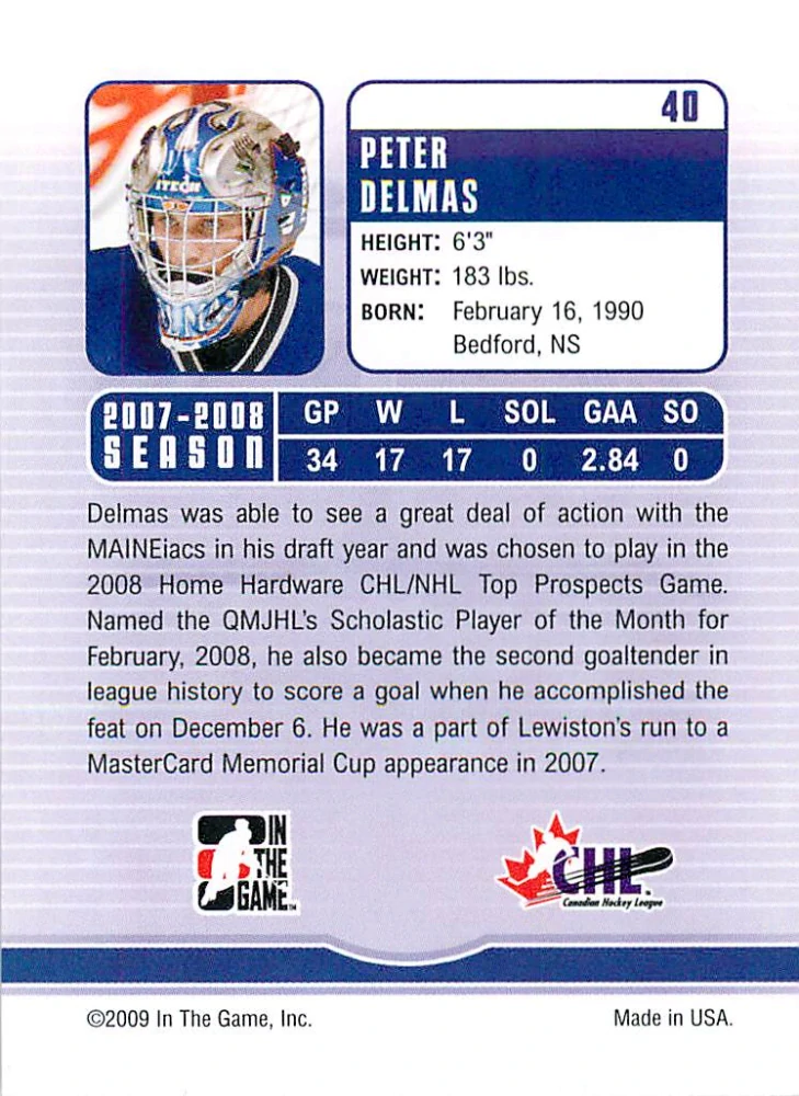 2008-09 ITG Between the Pipes - Peter Delmas - Future Stars #40