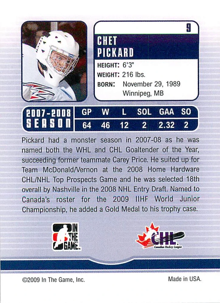 2008-09 ITG Between the Pipes - Chet Pickard - Future Stars #9