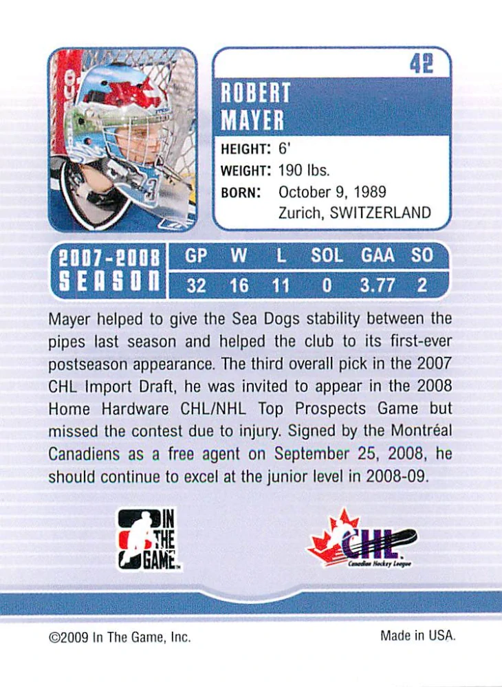 2008-09 ITG Between the Pipes - Robert Mayer - Future Stars #42