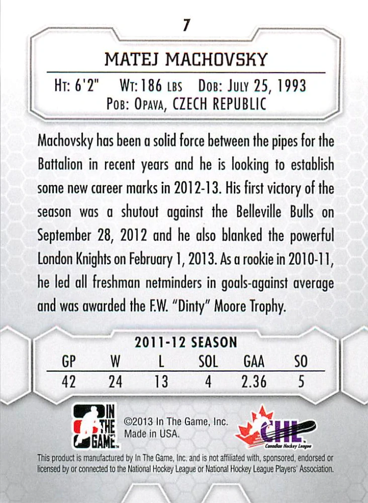 2012-13 ITG Between the Pipes - Matěj Machovský - CHL Prospects #7