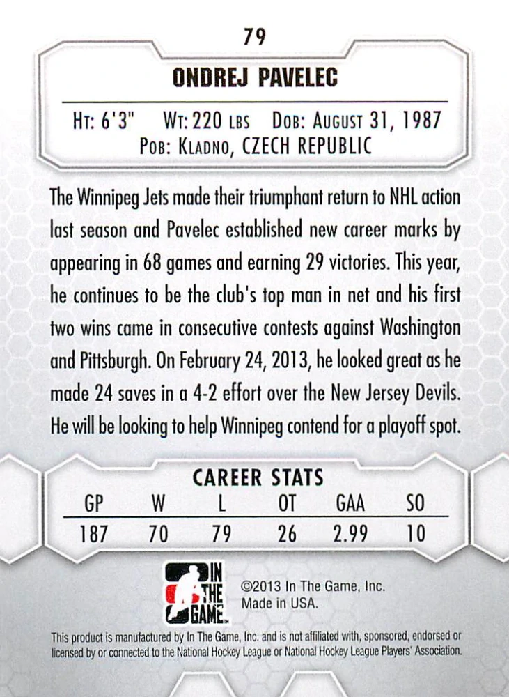 2012-13 ITG Between the Pipes - Ondřej Pavelec - Stars Of The Game #79