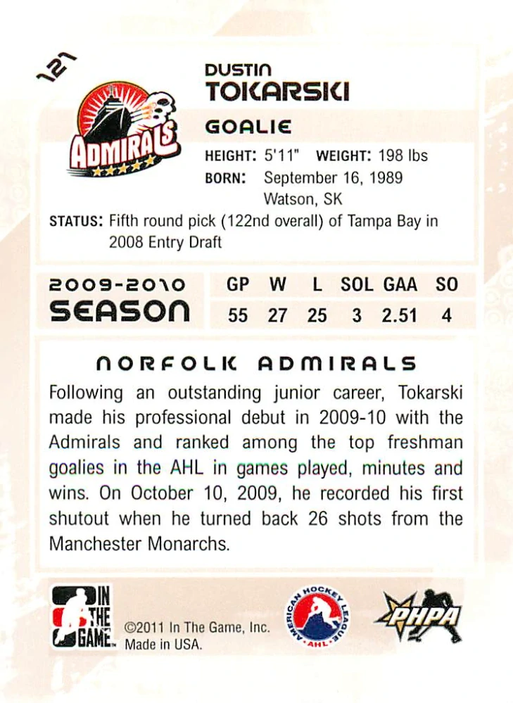 2010-11 ITG Heroes and Prospects - Dustin Tokarski #121