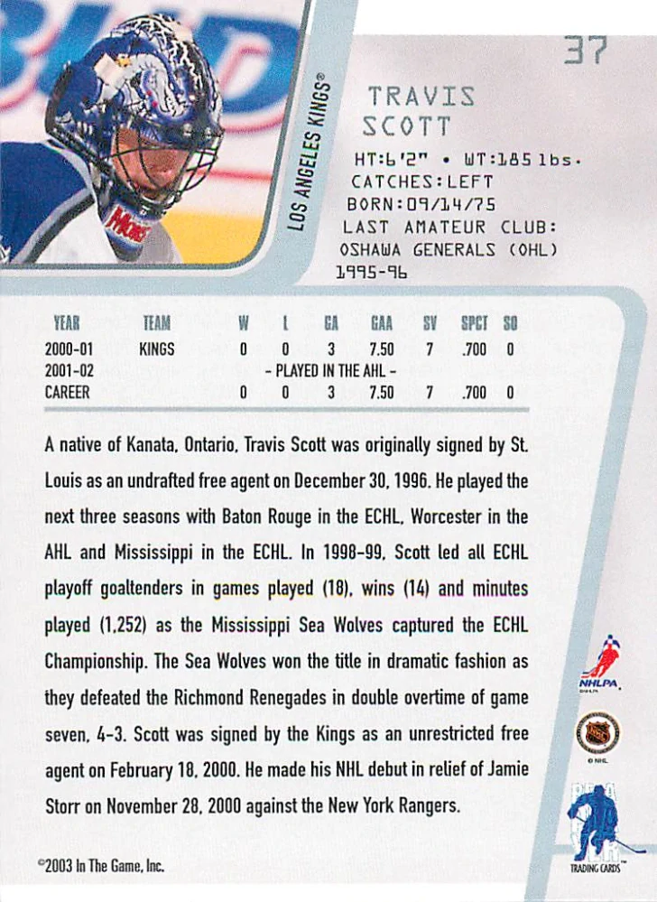 2002-03 ITG BaP Between The Pipes - Travis Scott #37