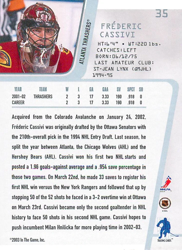 2002-03 ITG BaP Between The Pipes - Frederic Cassivi #35