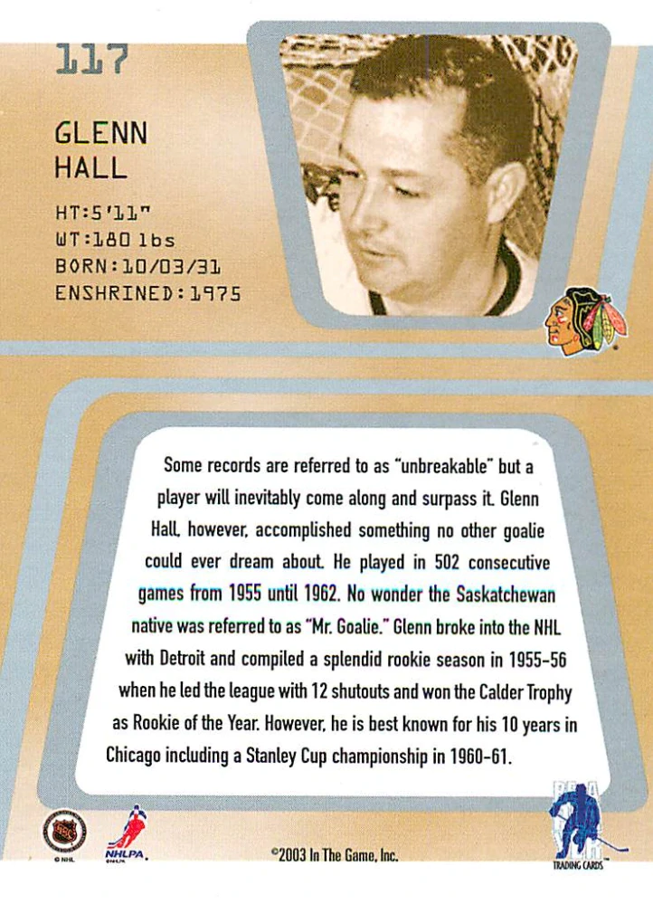 2002-03 ITG BaP Between The Pipes - Glenn Hall #117