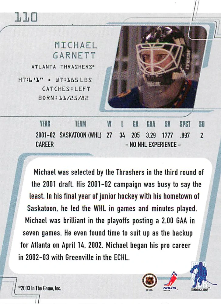 2002-03 ITG BaP Between The Pipes - Michael Garnett #110