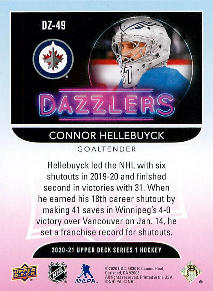 2020-21 UD Series 1 - Connor Hellebuyck - Dazzlers Green #DZ-49