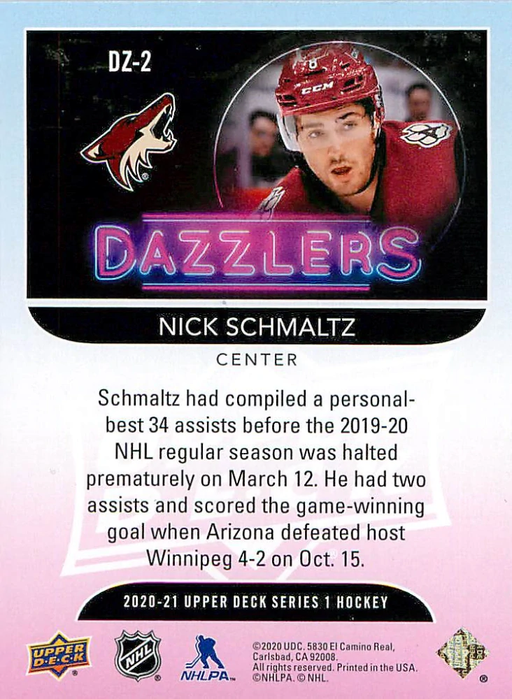 2020-21 UD Series 1 - Nick Schmaltz - Dazzlers Orange #DZ-2