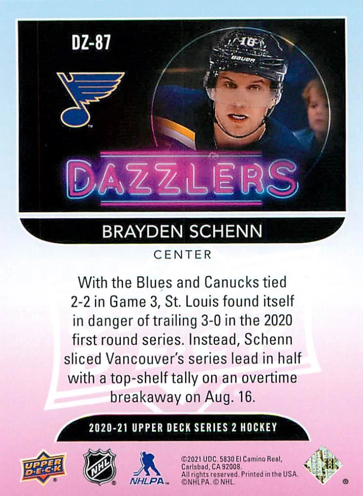 2020-21 UD Series 2 - Brayden Schenn - Dazzlers Green #DZ-87