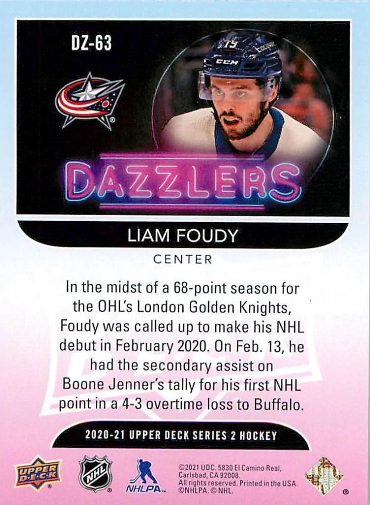 2020-21 UD Series 2 - Liam Foudy - Dazzlers Orange #DZ-63