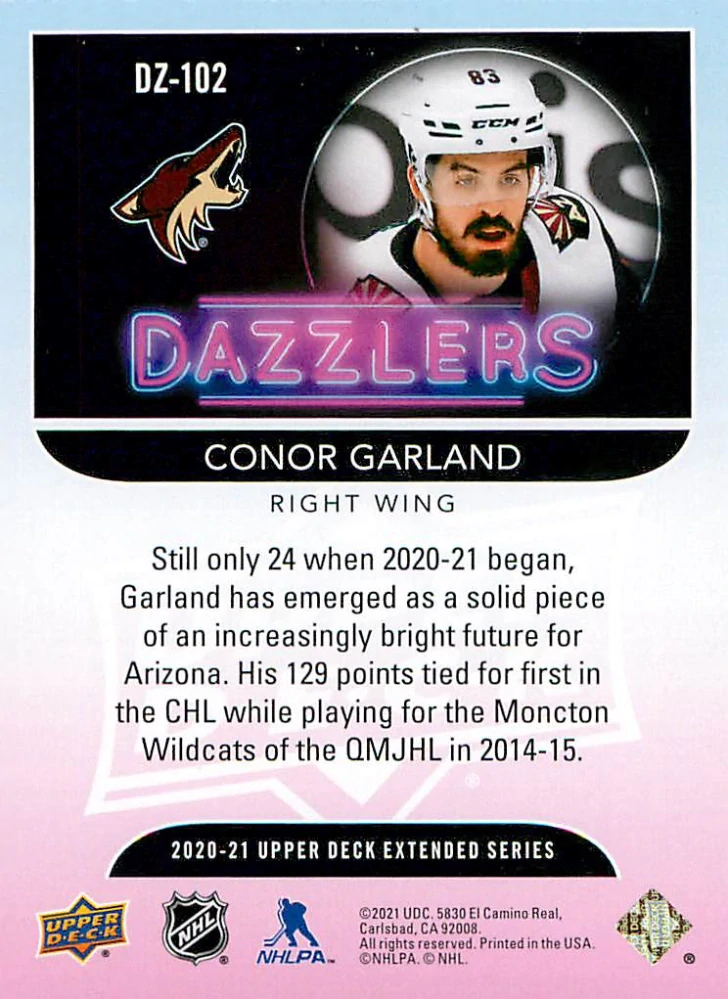 2020-21 UD Extended Series - Conor Garland - Dazzlers Orange #DZ-102