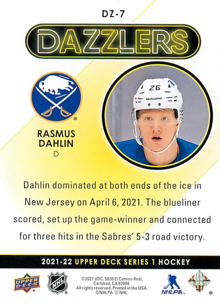 2021-22 UD Series 1 - Rasmus Dahlin - Dazzlers Blue #DZ-7