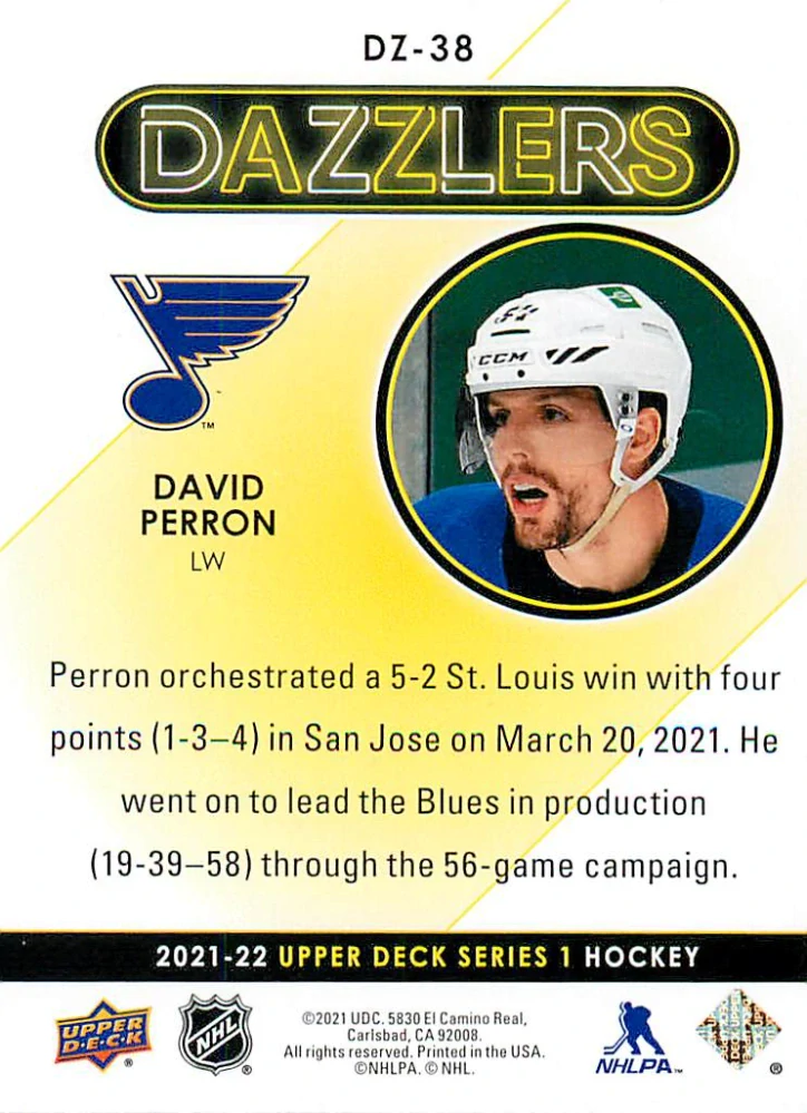 2021-22 UD Series 1 - David Perron - Dazzlers Blue #DZ-38