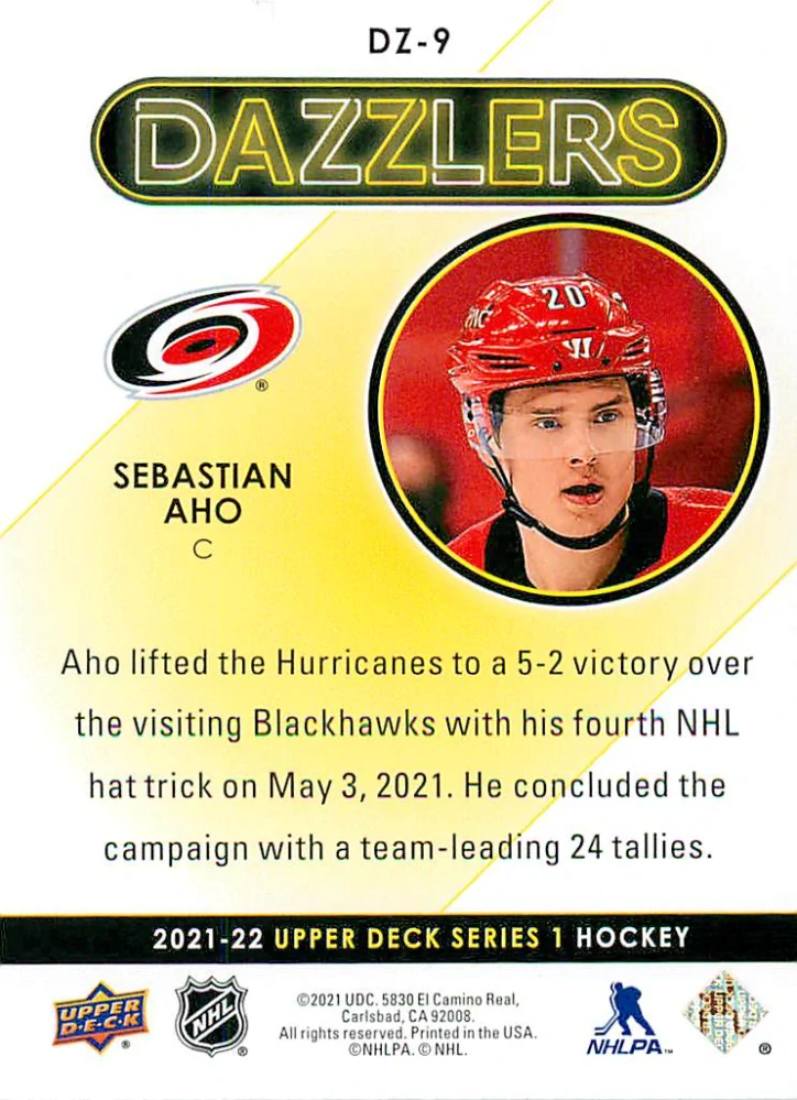 2021-22 UD Series 1 - Sebastian Aho - Dazzlers Green #DZ-9
