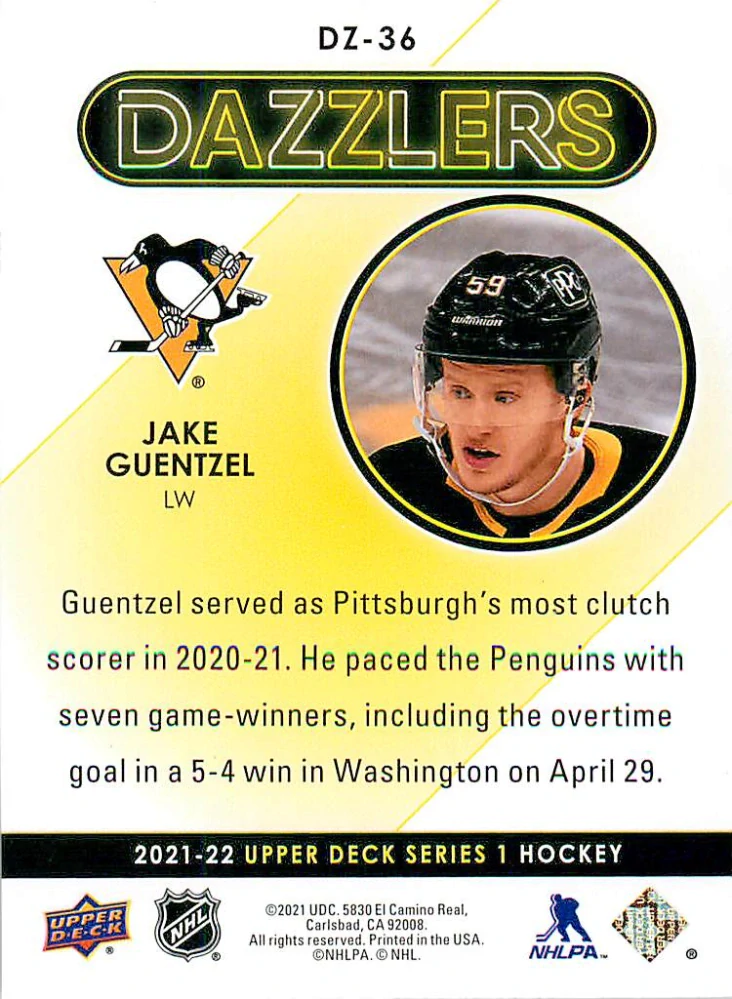 2021-22 UD Series 1 - Jake Guentzel - Dazzlers Orange #DZ-36