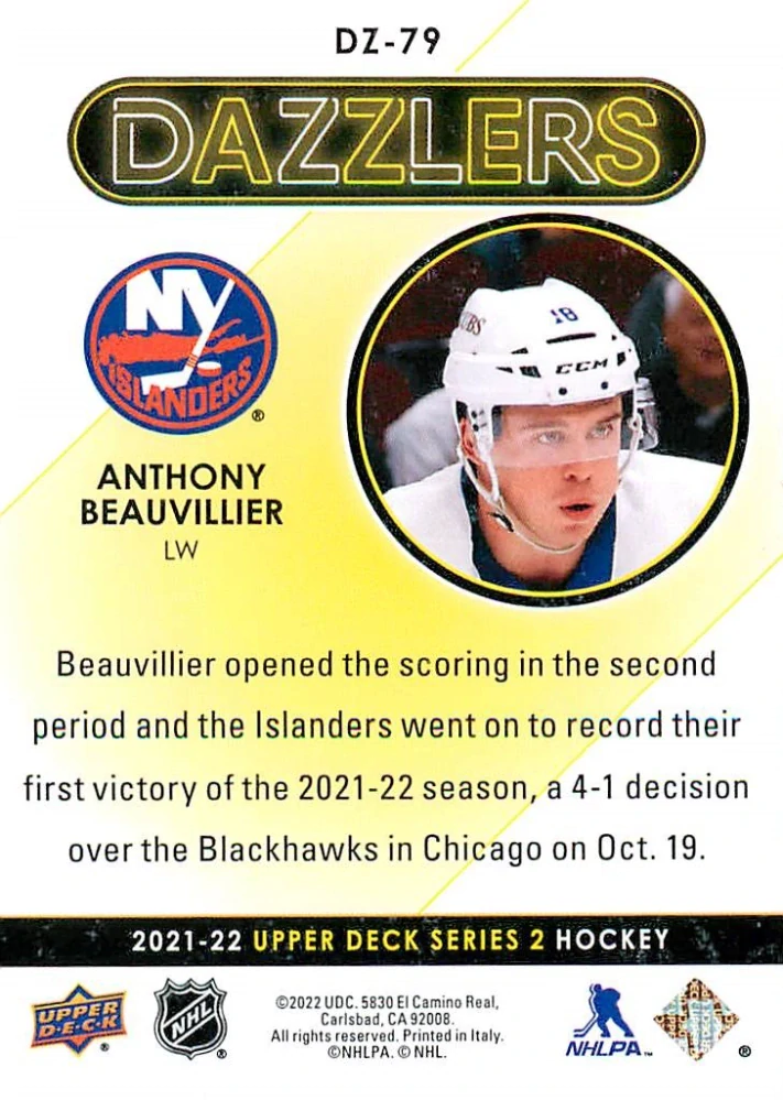 2021-22 UD Series 2 - Anthony Beauvillier - Dazzlers Blue #DZ-79