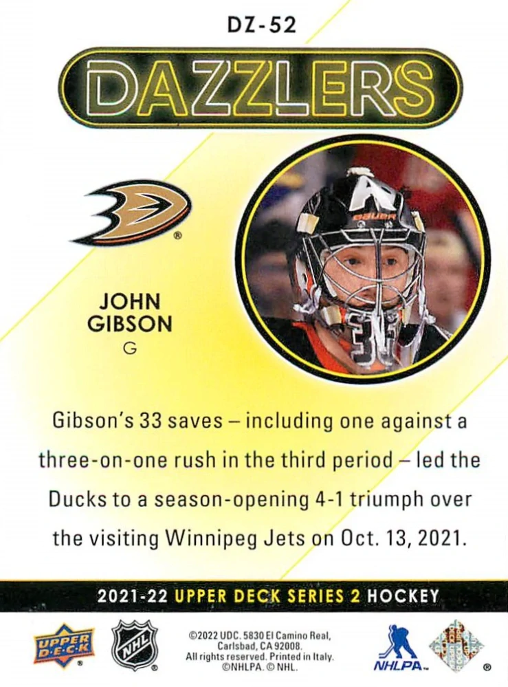 2021-22 UD Series 2 - John Gibson - Dazzlers Orange #DZ-52