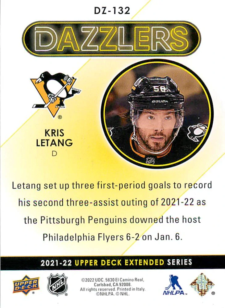 2021-22 UD Extended Series - Kris Letang - Dazzlers Green #DZ-132