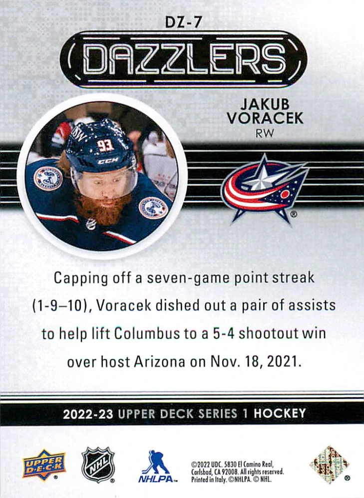 2022-23 UD Series 1 - Jakub Voráček - Dazzlers Blue #DZ-7
