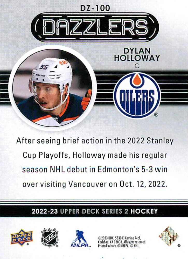 2022-23 UD Series 2 - Dylan Holloway - Dazzlers Blue #DZ-100