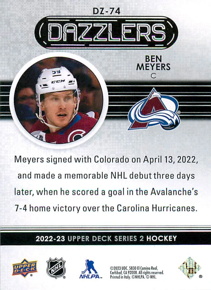 2022-23 UD Series 2 - Ben Meyers - Dazzlers Orange #DZ-74