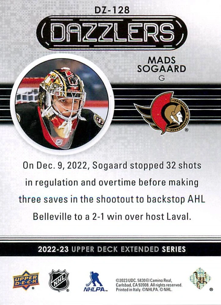 2022-23 UD Extended Series - Mads Sogaard - Dazzlers Blue #DZ-128