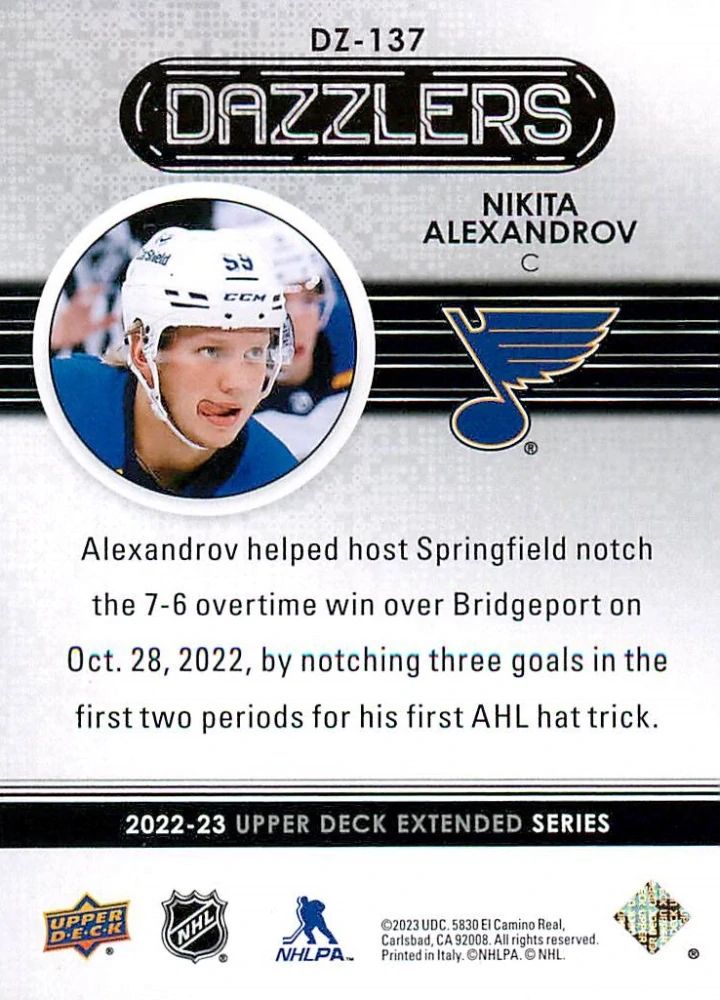 2022-23 UD Extended Series - Nikita Alexandrov - Dazzlers Blue #DZ-137