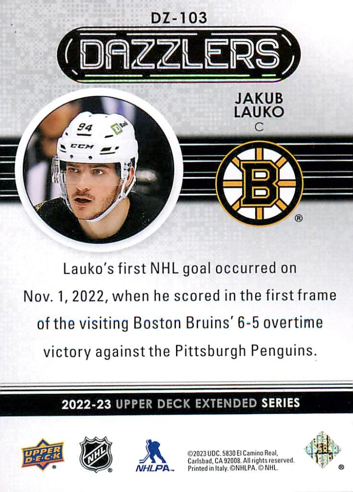 2022-23 UD Extended Series - Jakub Lauko - Dazzlers Blue #DZ-103