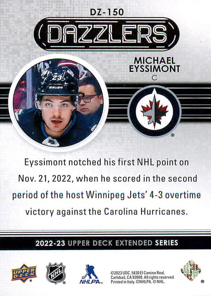 2022-23 UD Extended Series - Michael Eyssimont - Dazzlers Blue #DZ-150